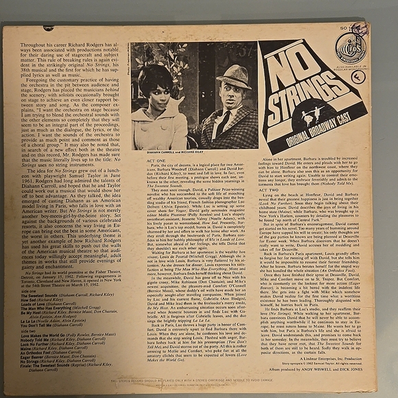 No Strings Original Broadway Cast SO 1695 LP Vinyl 1962 - Picture 2 of 8